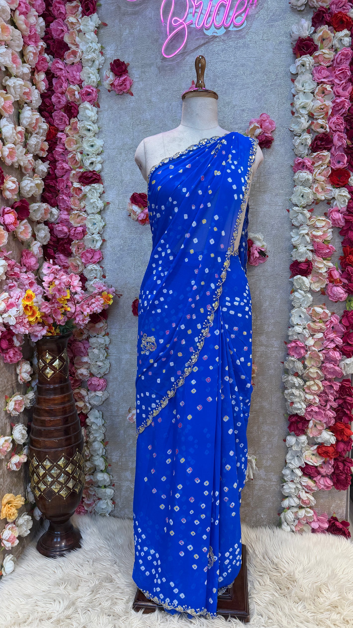 RAJASTHANI BANDHANI SAREE WITH GOTA PATTI & CUTDANA WORK BORDER ON ROAYL CHIFFON FABRIC (WITH RUNING BLOUSE) ##SR503