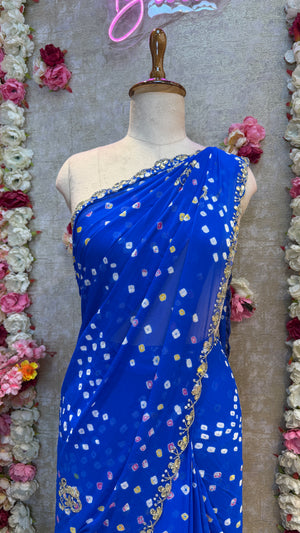 RAJASTHANI BANDHANI SAREE WITH GOTA PATTI & CUTDANA WORK BORDER ON ROAYL CHIFFON FABRIC (WITH RUNING BLOUSE) ##SR503