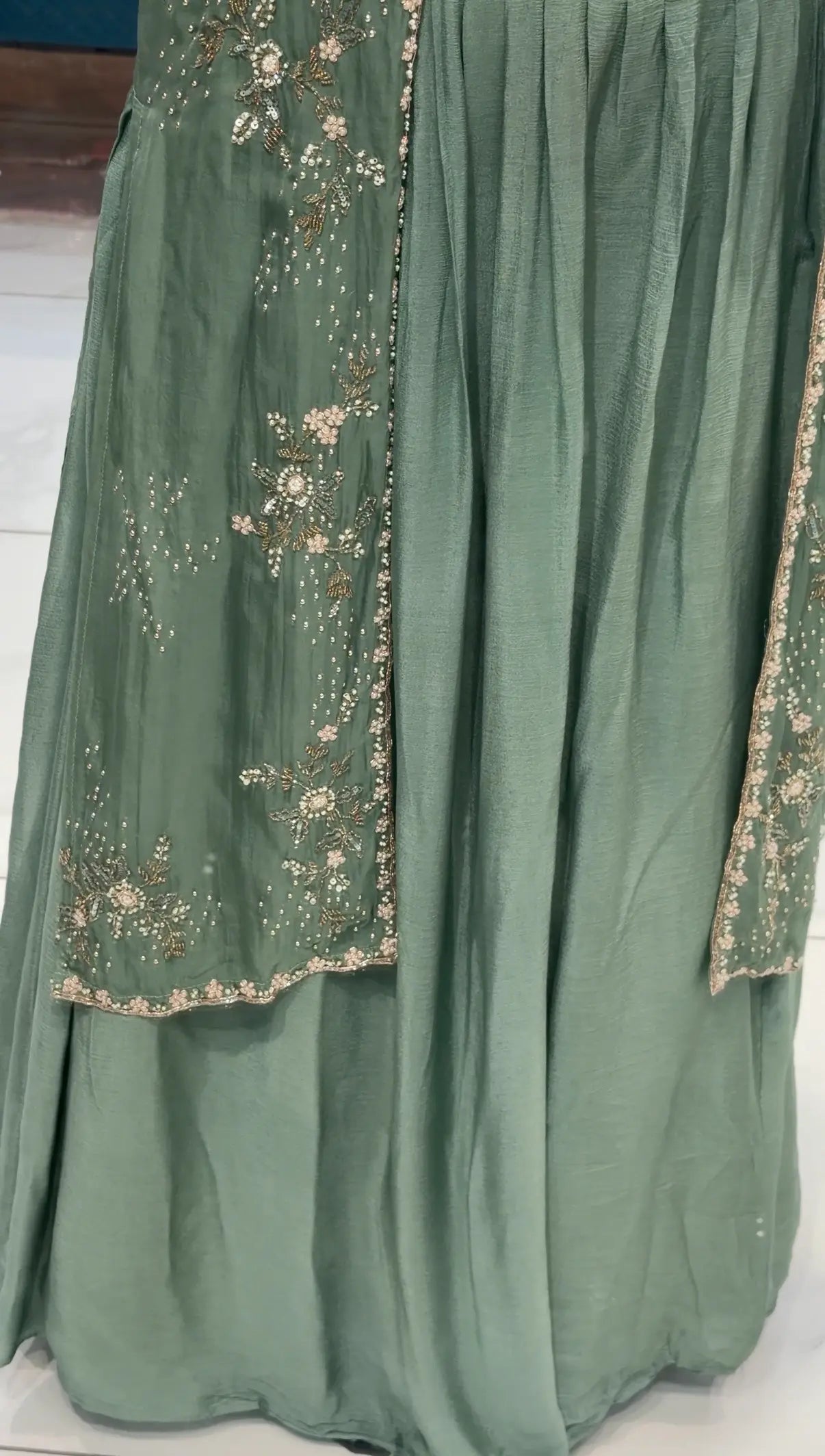 Handcrafted Pearl and Cutdana Floral Embroidery Detail on Chinon Shrug