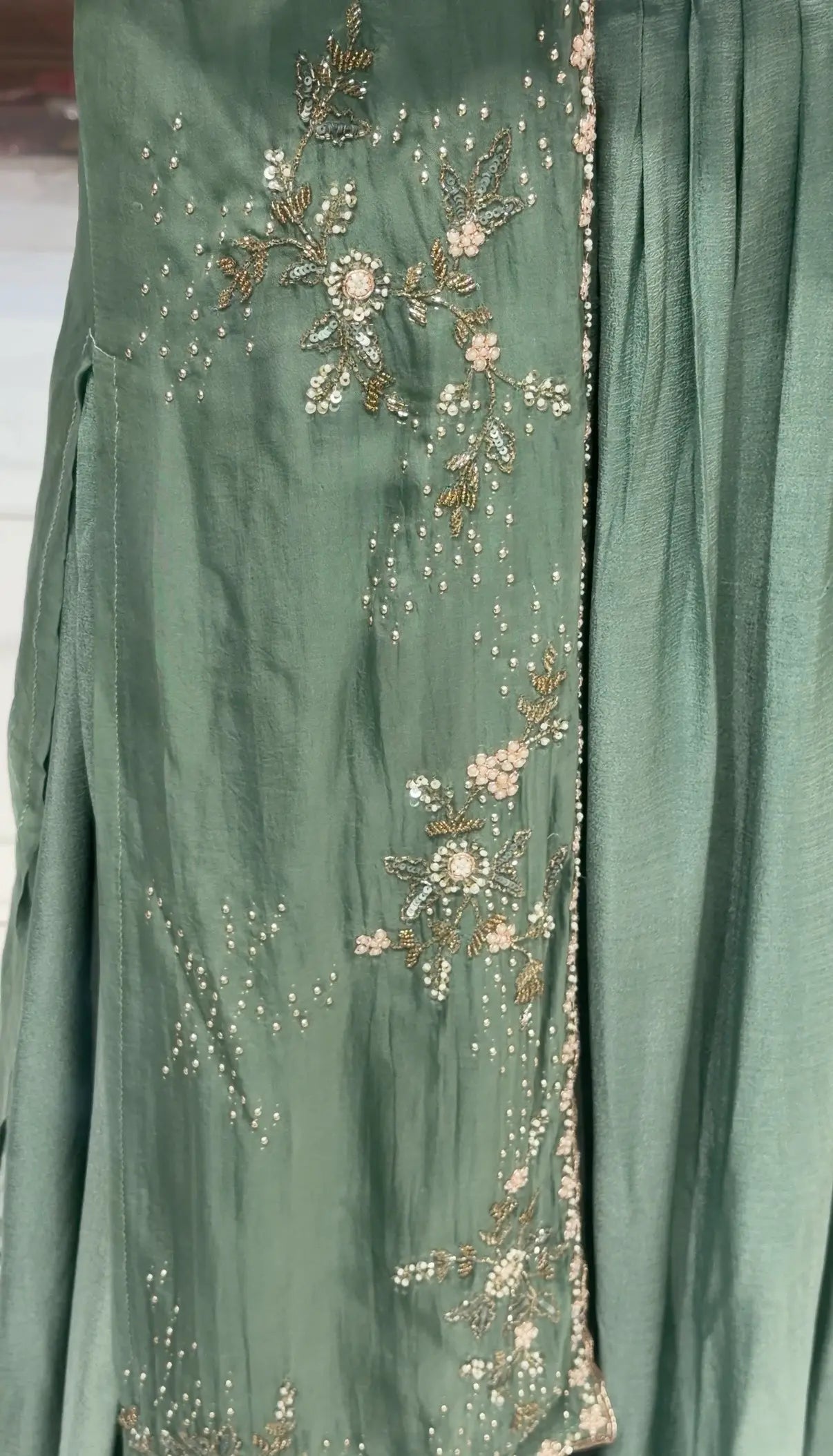 Handcrafted Pearl and Cutdana Floral Embroidery Detail on Chinon Shrug