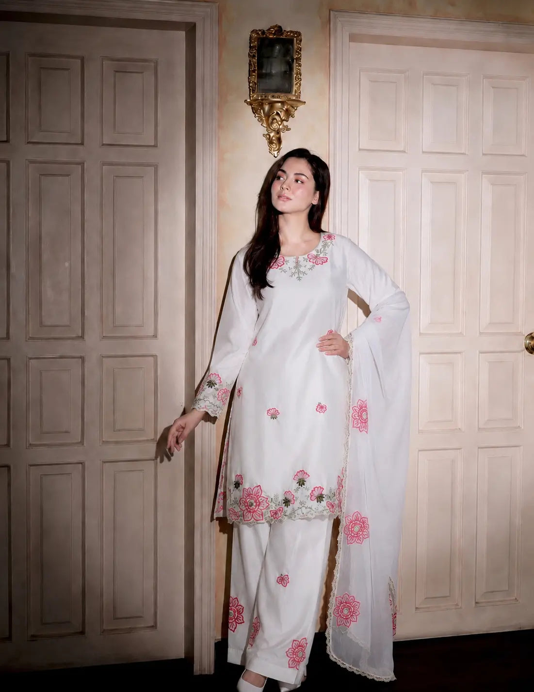 Designer Farshi Shalwar Set with Heavy Embroidery and Full Sleeves