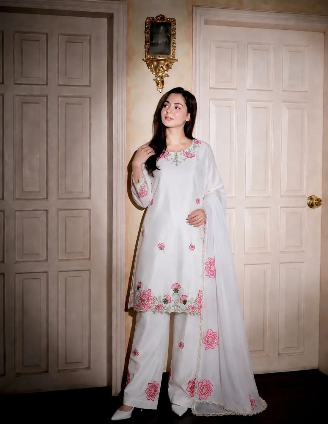 Designer Farshi Shalwar Set with Heavy Embroidery and Full Sleeves