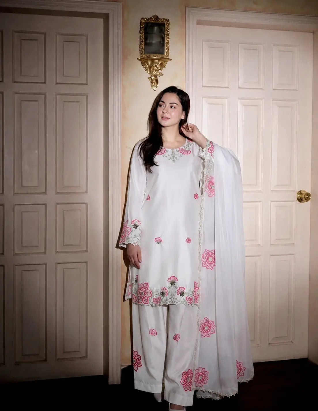 Designer Farshi Shalwar Set with Heavy Embroidery and Full Sleeves