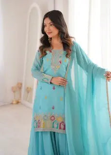 Designer Crunchy Silk Kurta with Sharara & Lace Dupatta Se