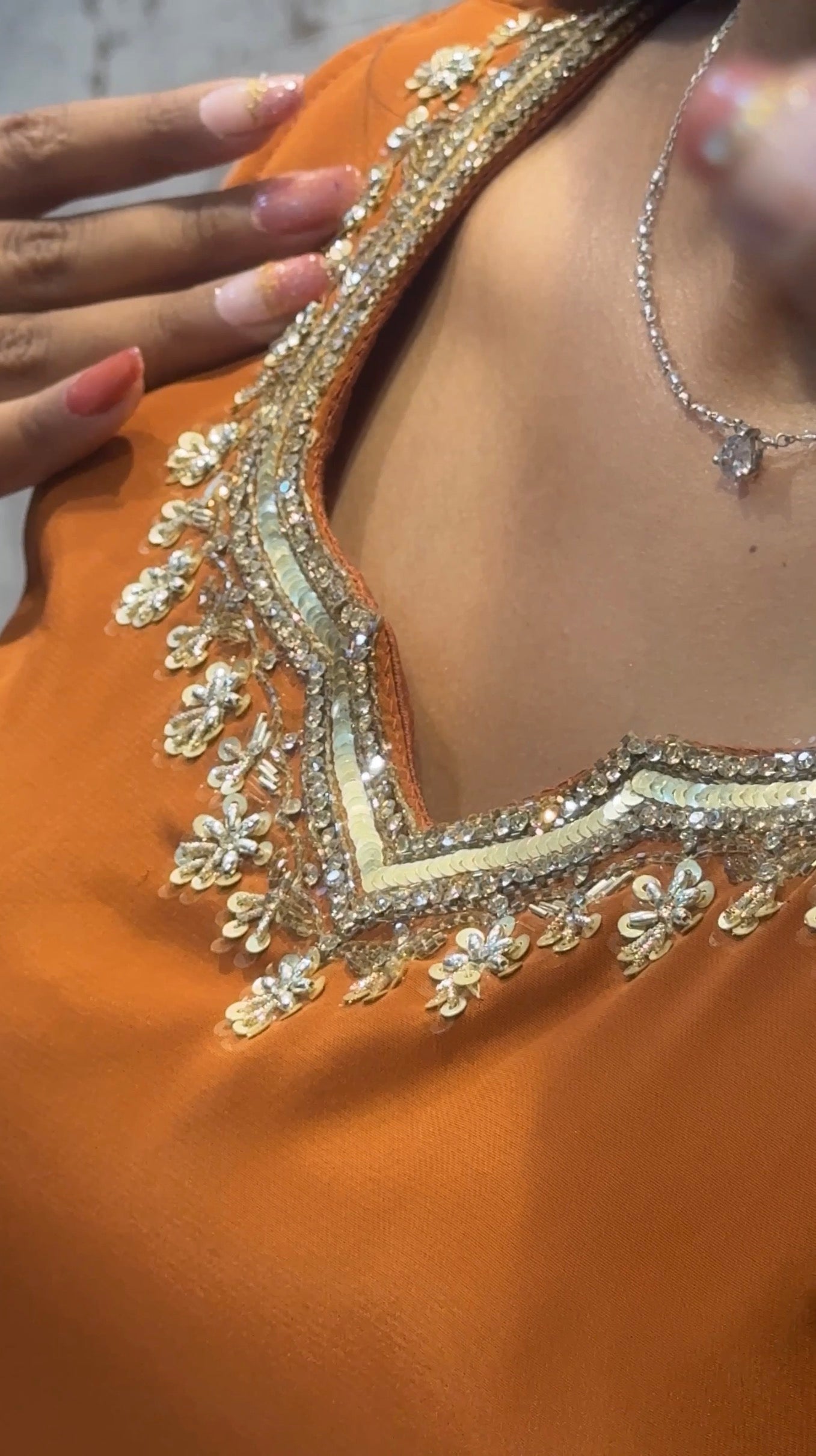 Rust Orange Embroidered Kurta Set with Organza Dupatta & Printed Bottom