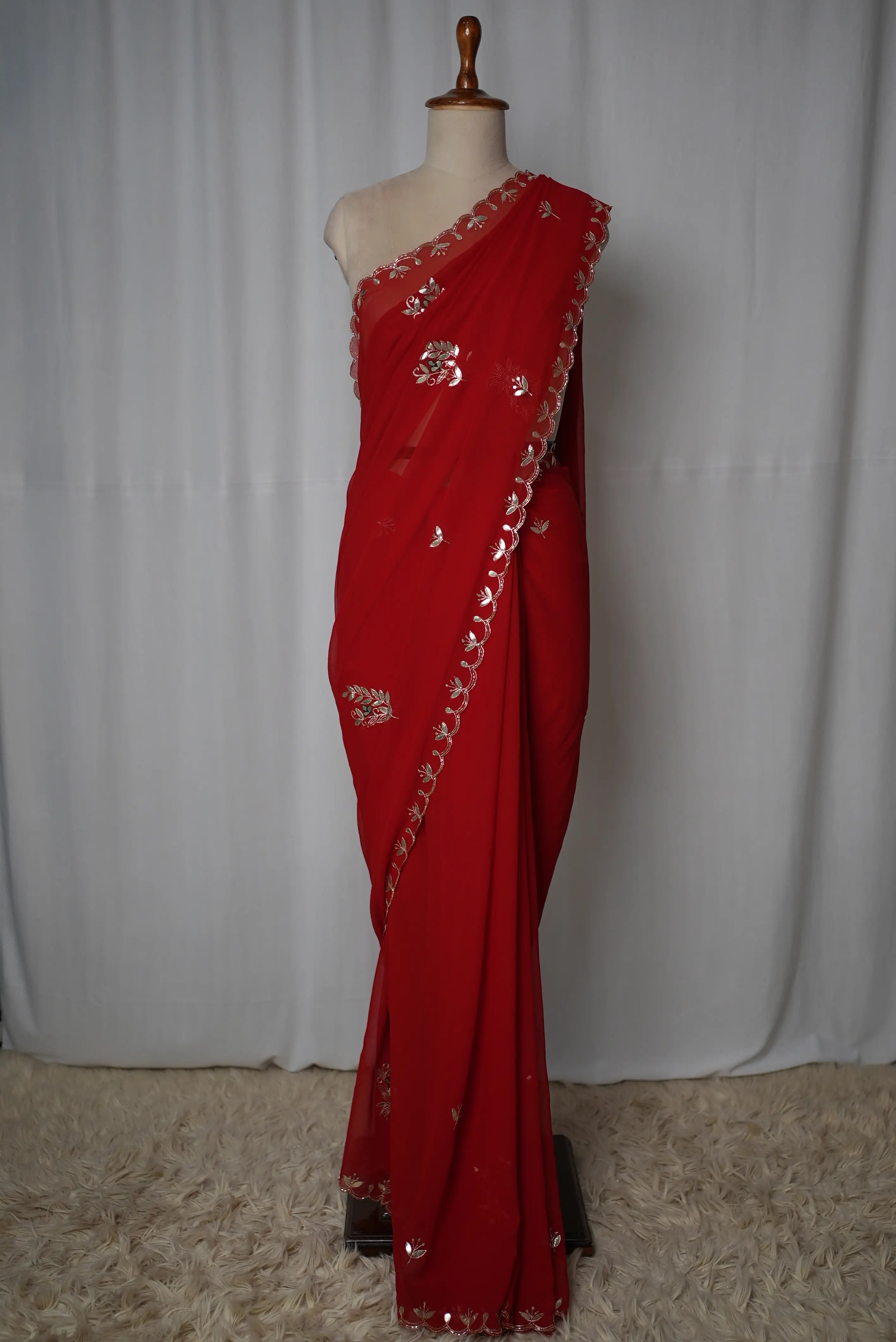 Pure Gotta Patti Work With Georgette fabric With Buti Work Rajputi Saree (With Blouse)
