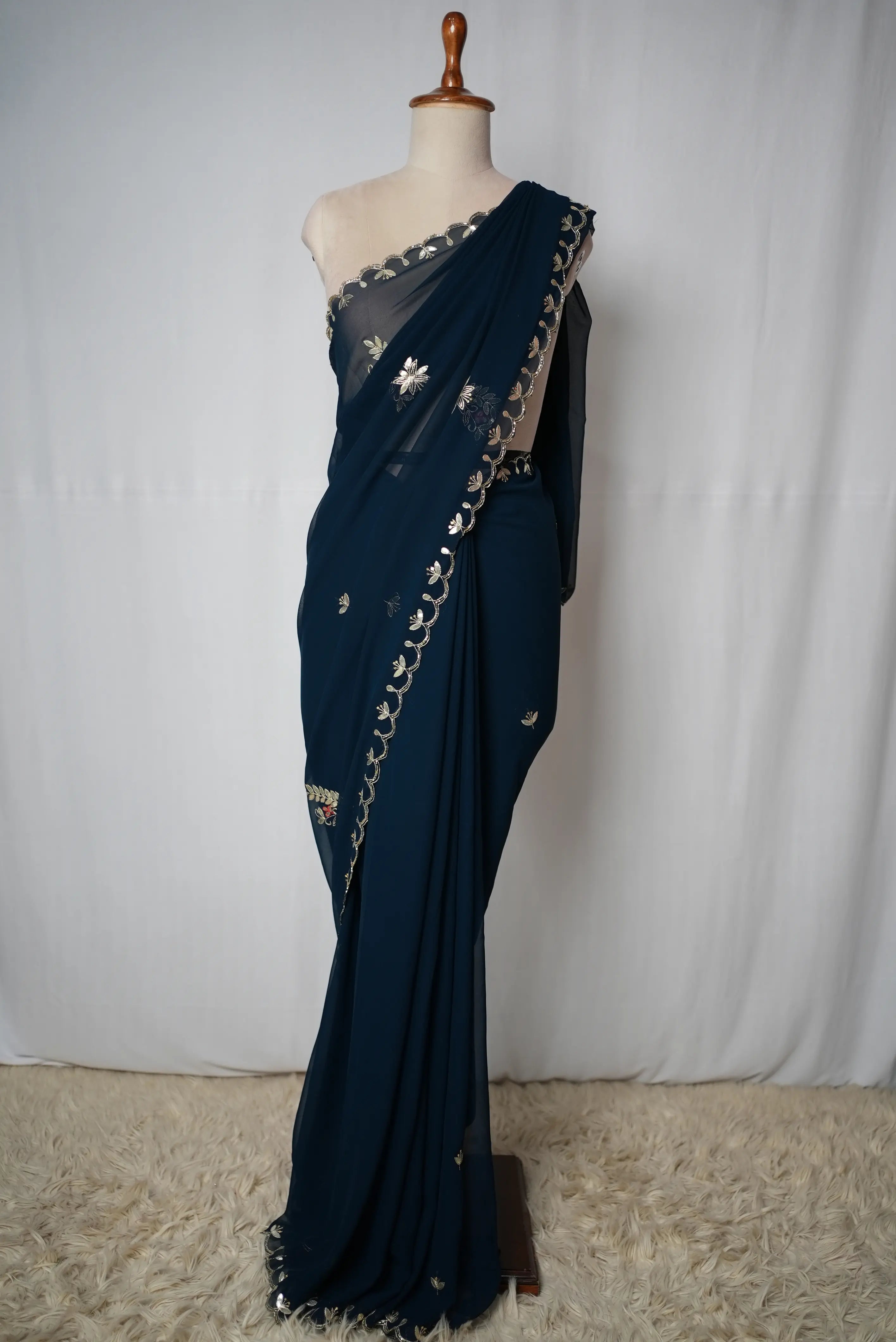 Pure Gotta Patti Work With Georgette fabric With Buti Work Rajputi Saree (With Blouse)