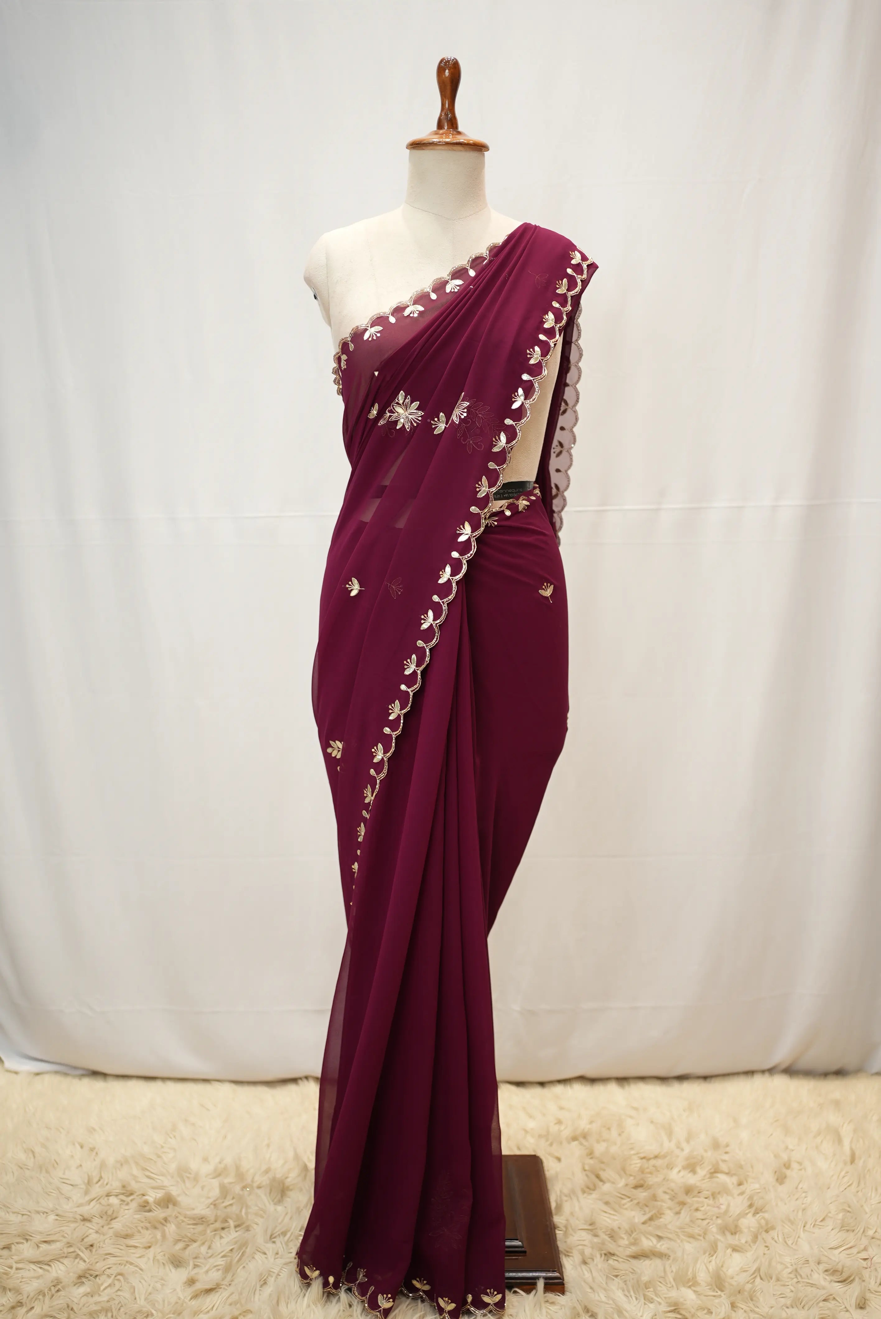 Pure Gotta Patti Work With Georgette fabric With Buti Work Rajputi Saree (With Blouse)