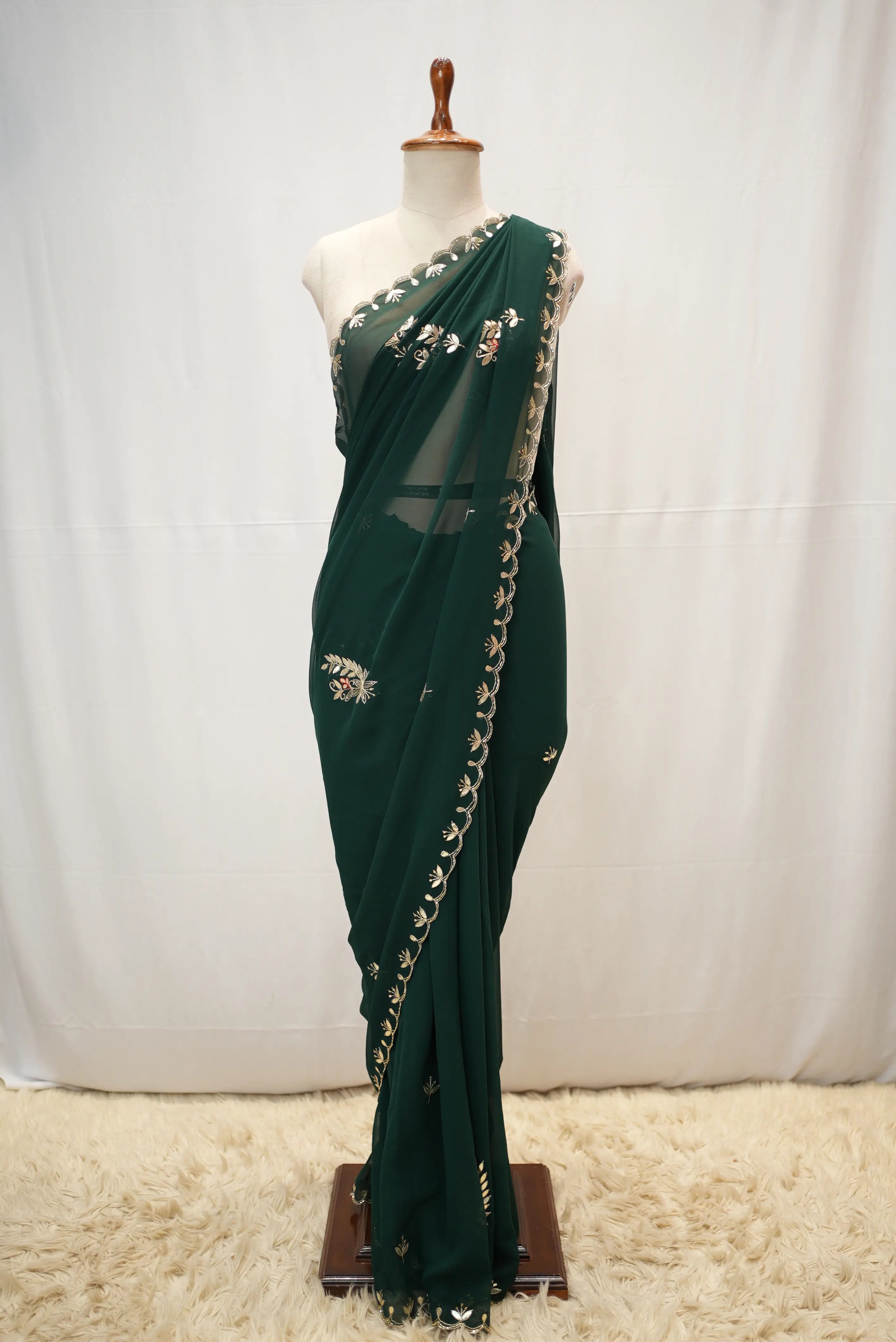Pure Gotta Patti Work With Georgette fabric With Buti Work Rajputi Saree (With Blouse)