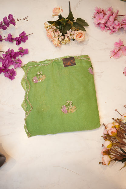 Shimmer Chiffon Sequence with Hand Work Buta and Border ##SR014