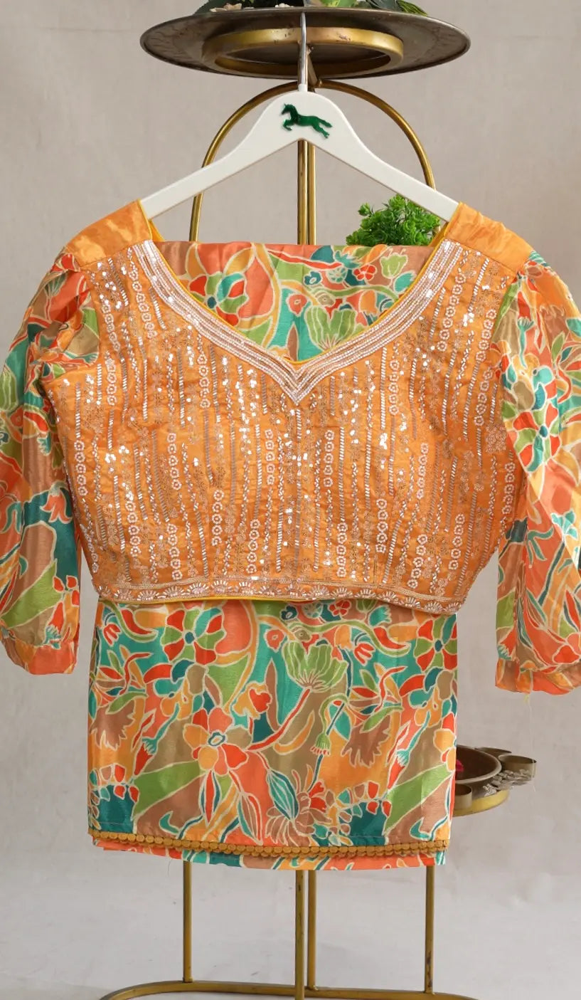 Royal Chinon Saree with Heavy Beads & Sequence Work (With Blouse)