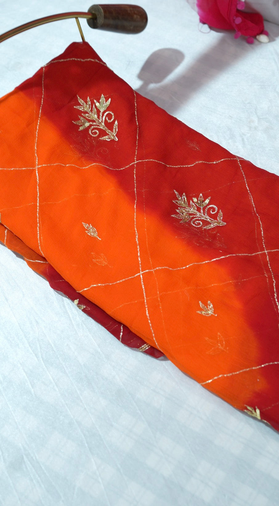 Shekhawati Pure Chiffon Pila Saree With Vintage Handwork & Jaal Pattern
