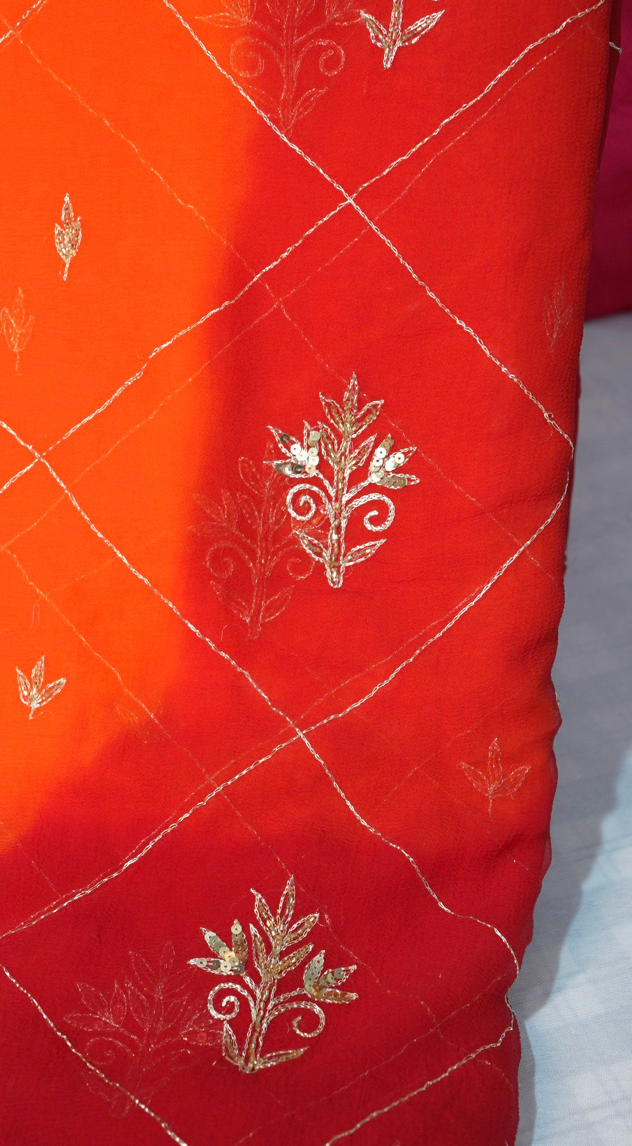 Shekhawati Pure Chiffon Pila Saree With Vintage Handwork & Jaal Pattern