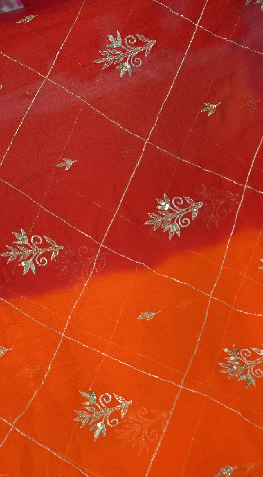 Shekhawati Pure Chiffon Pila Saree With Vintage Handwork & Jaal Pattern