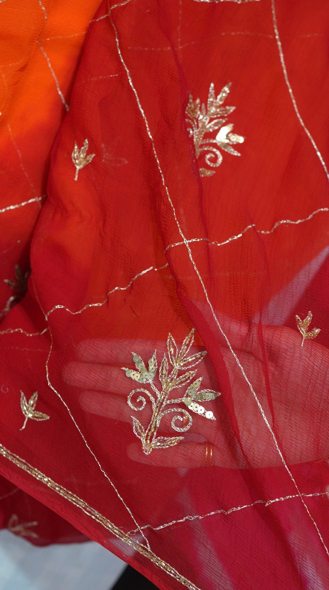 Shekhawati Pure Chiffon Pila Saree With Vintage Handwork & Jaal Pattern