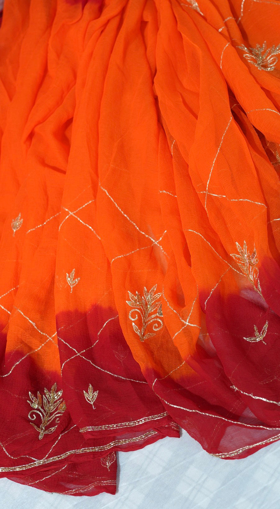Shekhawati Pure Chiffon Pila Saree With Vintage Handwork & Jaal Pattern
