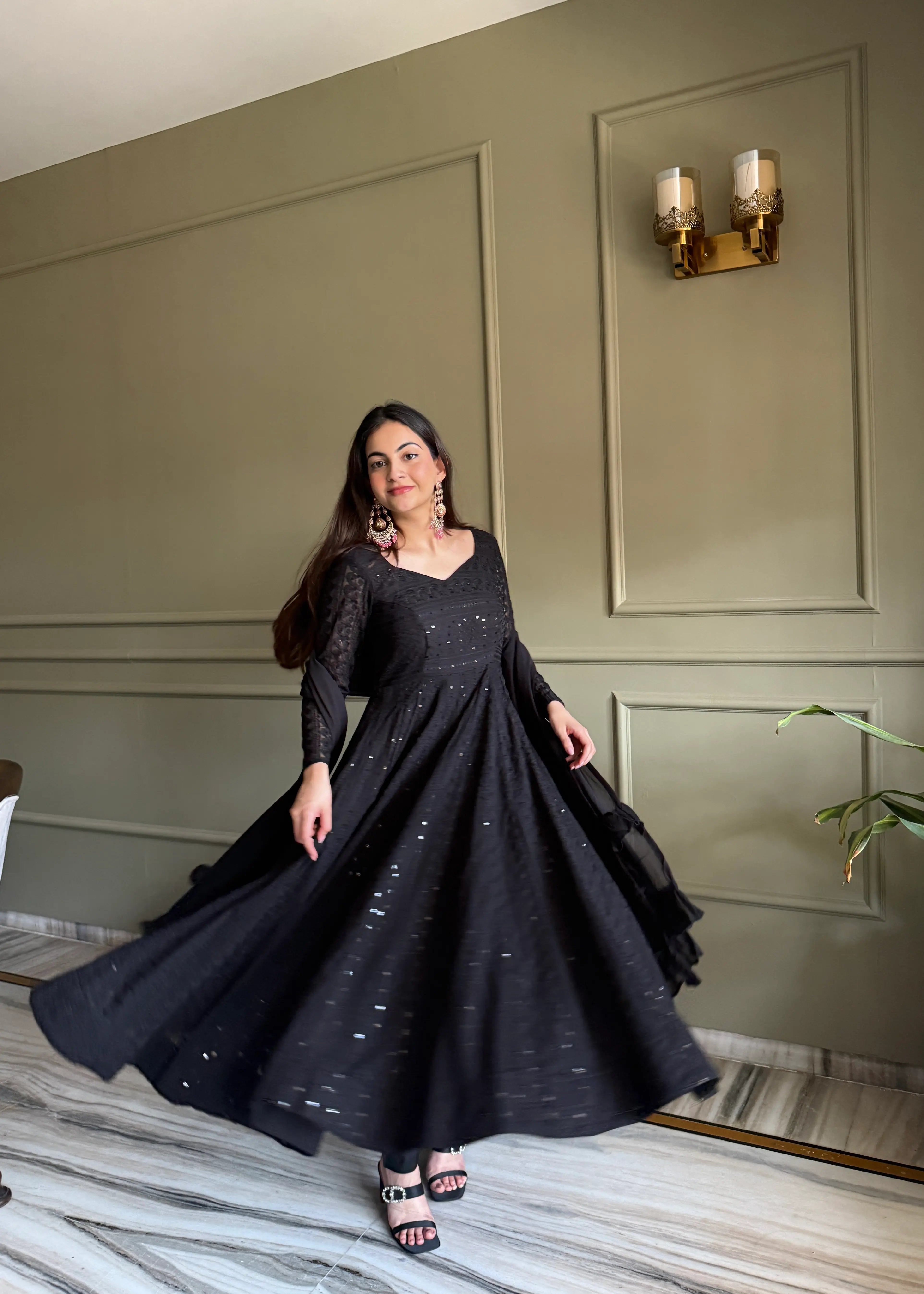 Premium Black Kali Cut Anarkali with 4-Meter Flair & Stylish Dupatta