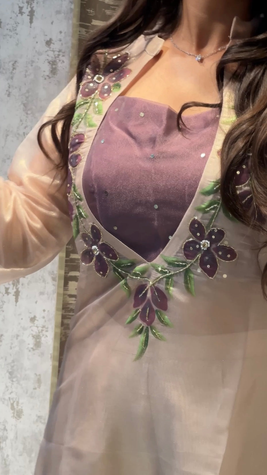 Pastel Organza Floral Handwork Co-ord Set with Tassel Detailing
