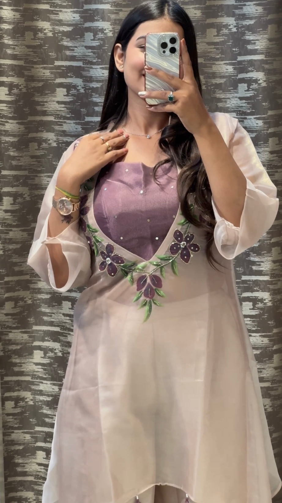 Pastel Organza Floral Handwork Co-ord Set with Tassel Detailing