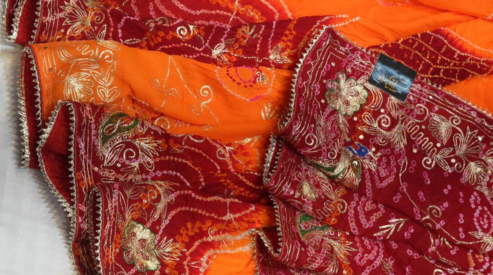 Pure Ojhariya Hand Bandhani Pila Saree With Vintage Kasab Work (With Blouse)