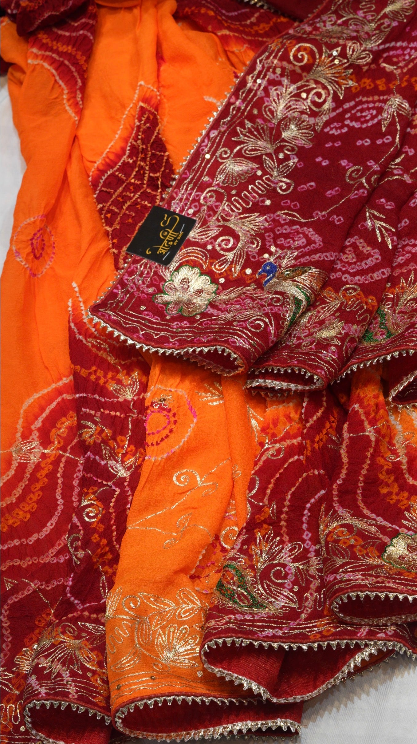 Pure Ojhariya Hand Bandhani Pila Saree With Vintage Kasab Work (With Blouse)