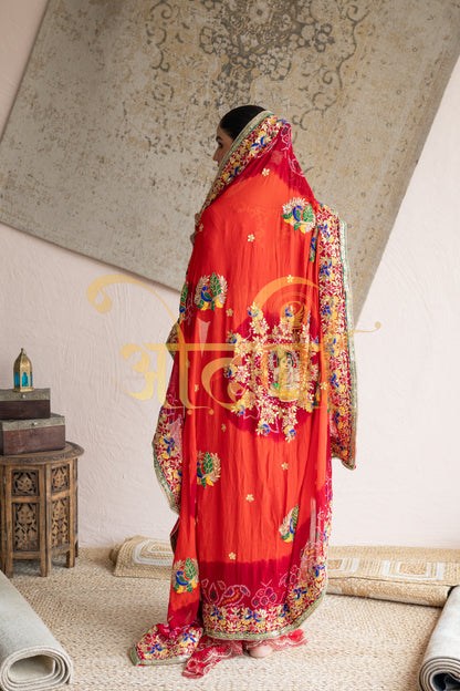 RAJASTHANI PILA WITH LADDU GOPAL DESIGN HANDWROK  ##HC01