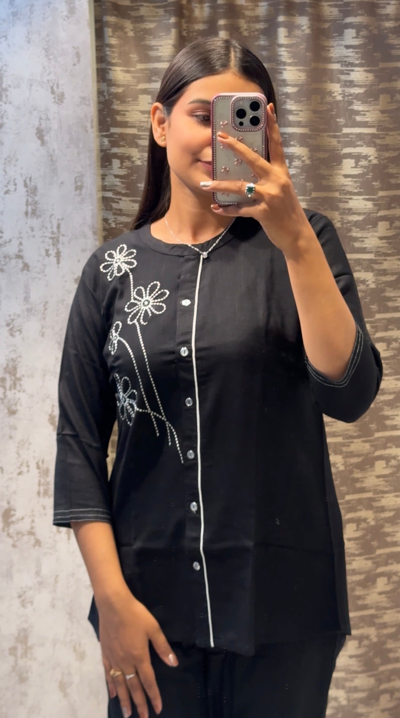Elegant Black Co-ord Set with Floral Embroidery for Women