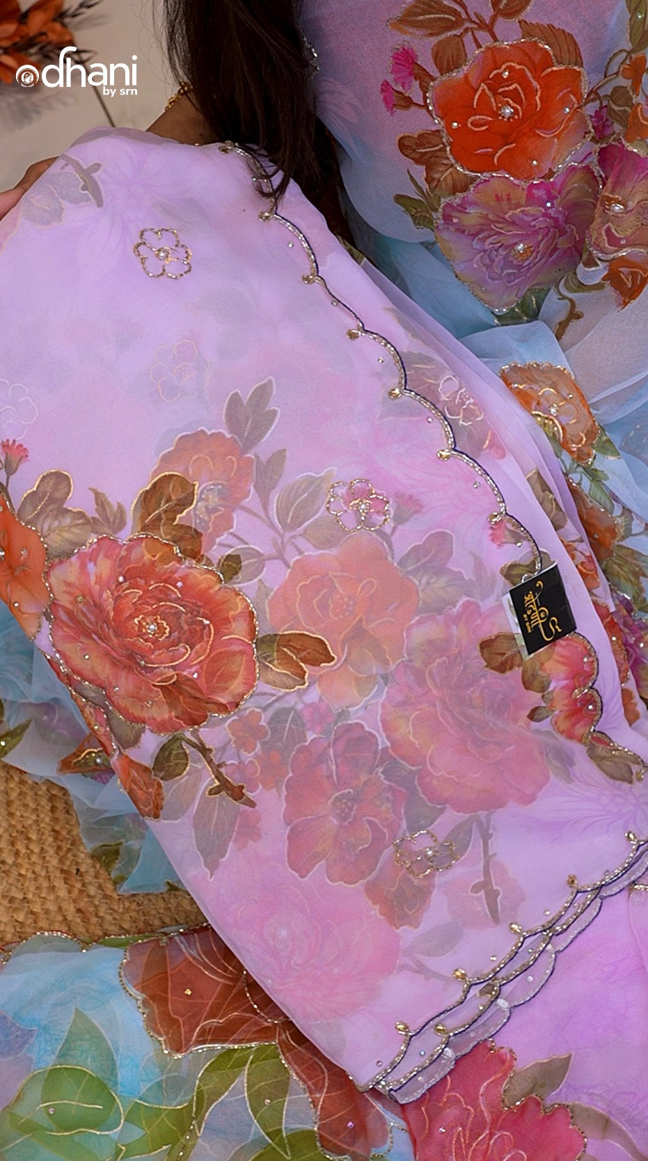 Handwork Touch Flower Print Georgette Fabric Saree (With Blouse)