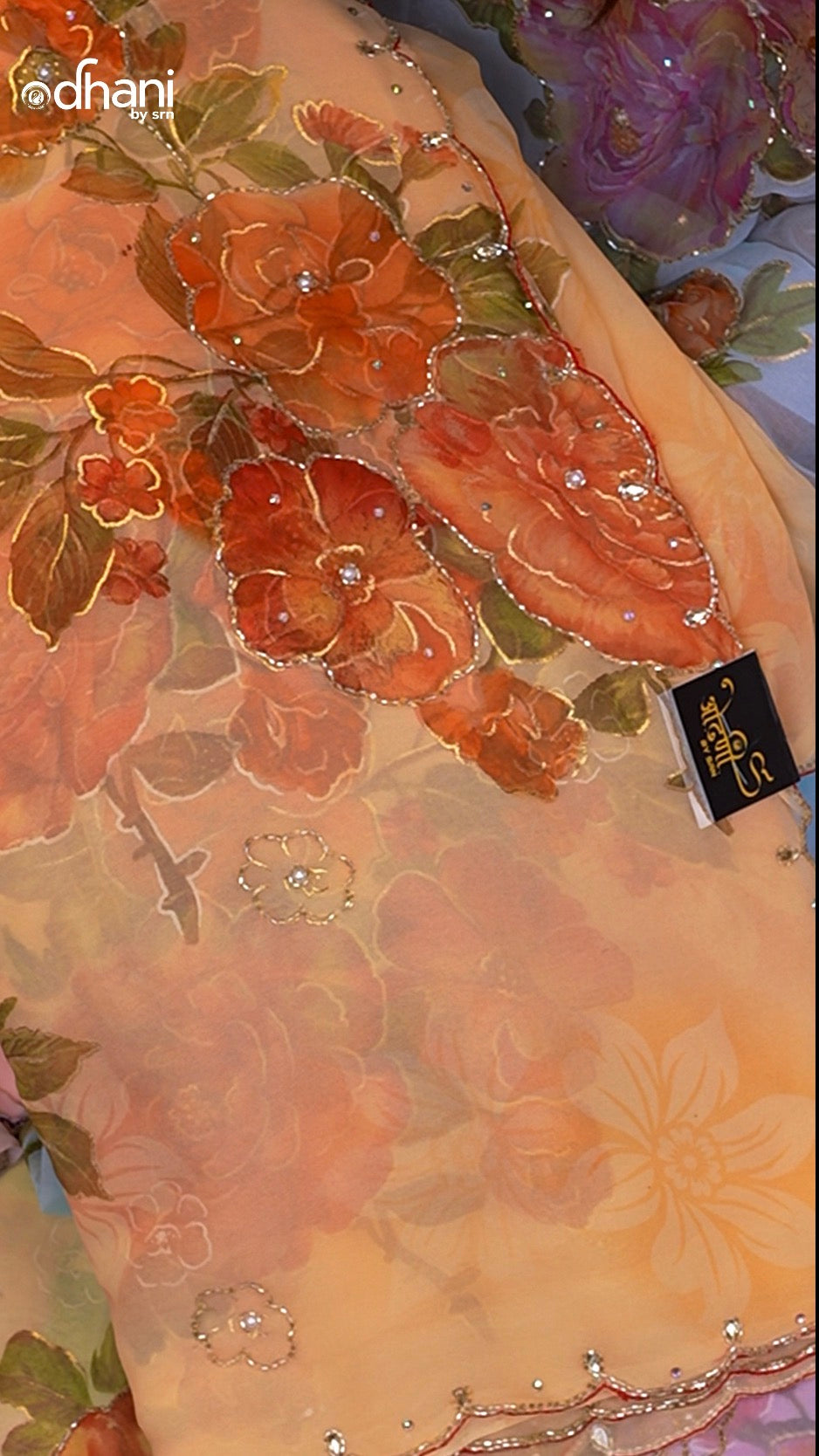 Handwork Touch Flower Print Georgette Fabric Saree (With Blouse)