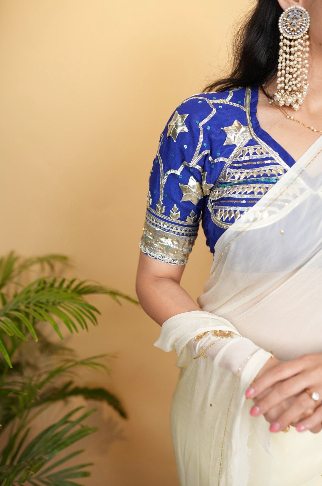 Shikha Rajasthani Aangi Blouse With Silver Gota Patti & Sequence Handwork