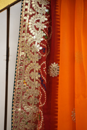 RAJASTHANI PILA CHUNRI SAREE  WITH CONTRAST GREEM BLOUSE  ##SR0151
