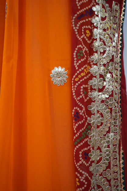 Rajasthani chunri Georgette saree with contrast blouse ##SR0151