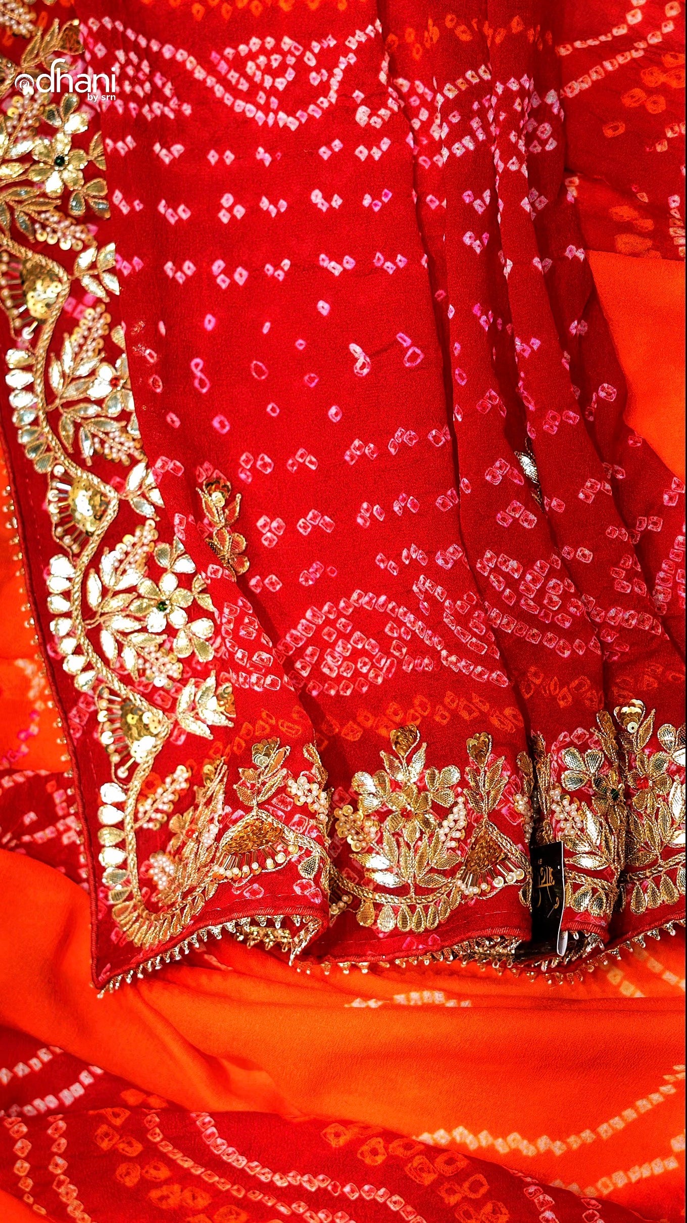 Bandhani Gota Patti Embroidered Saree With Designer Blouse
