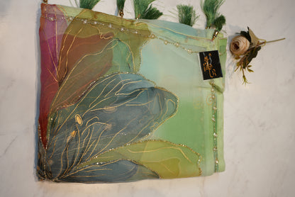 GEORGETTE FABRIC HANDWORK SARFEE WITH CUTDANA WORK AND FLOWER PRINT SAREE (WITH BLOUSE) ##SR02015