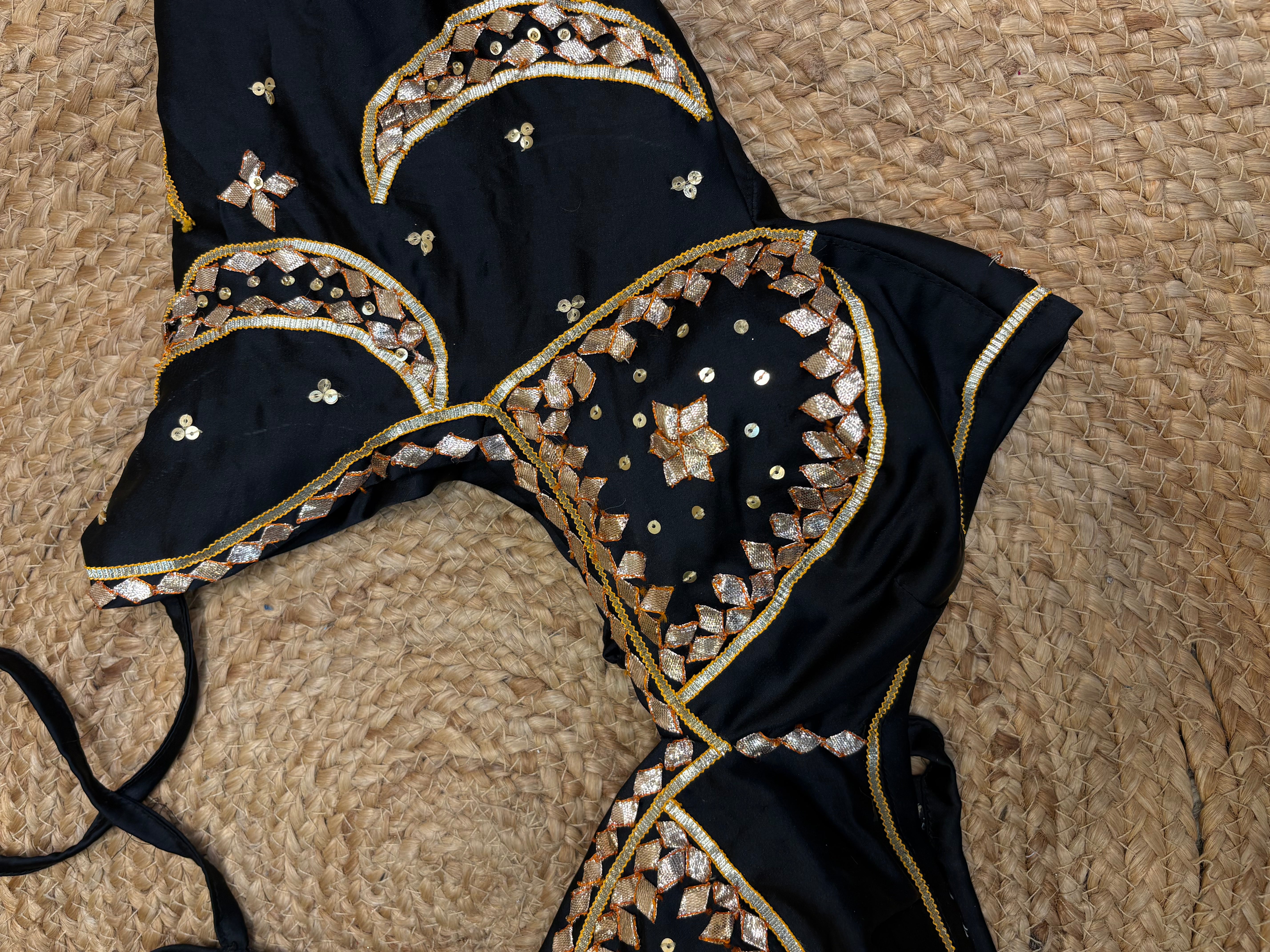 Pure Chiffon Sequence Work Saree Wtih Chand Bali Rajasthani Kachi Gota Patti Handwork Aangi