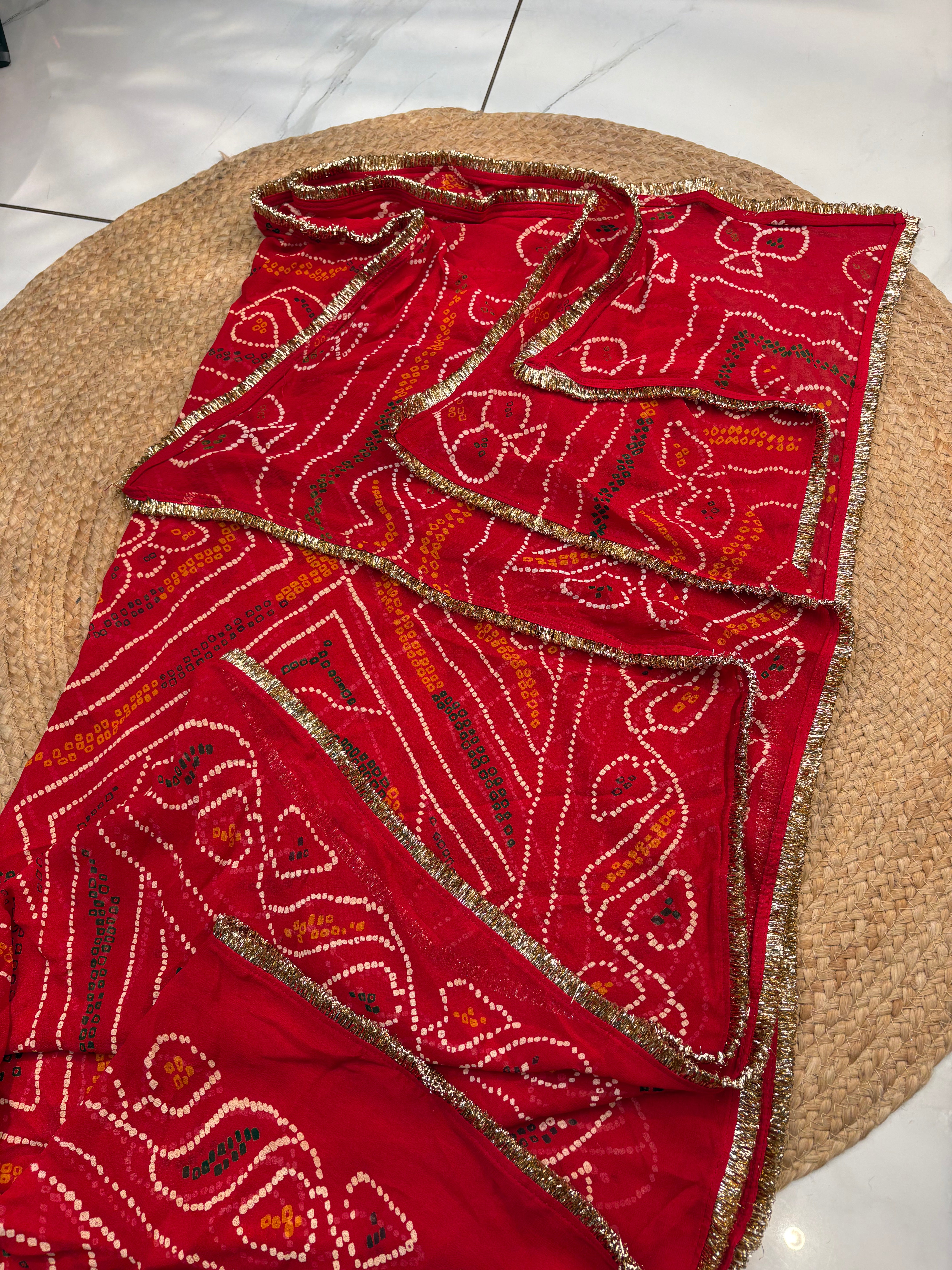 Traditional Rajasthani Bandhani Chunri With Punjabi Lace