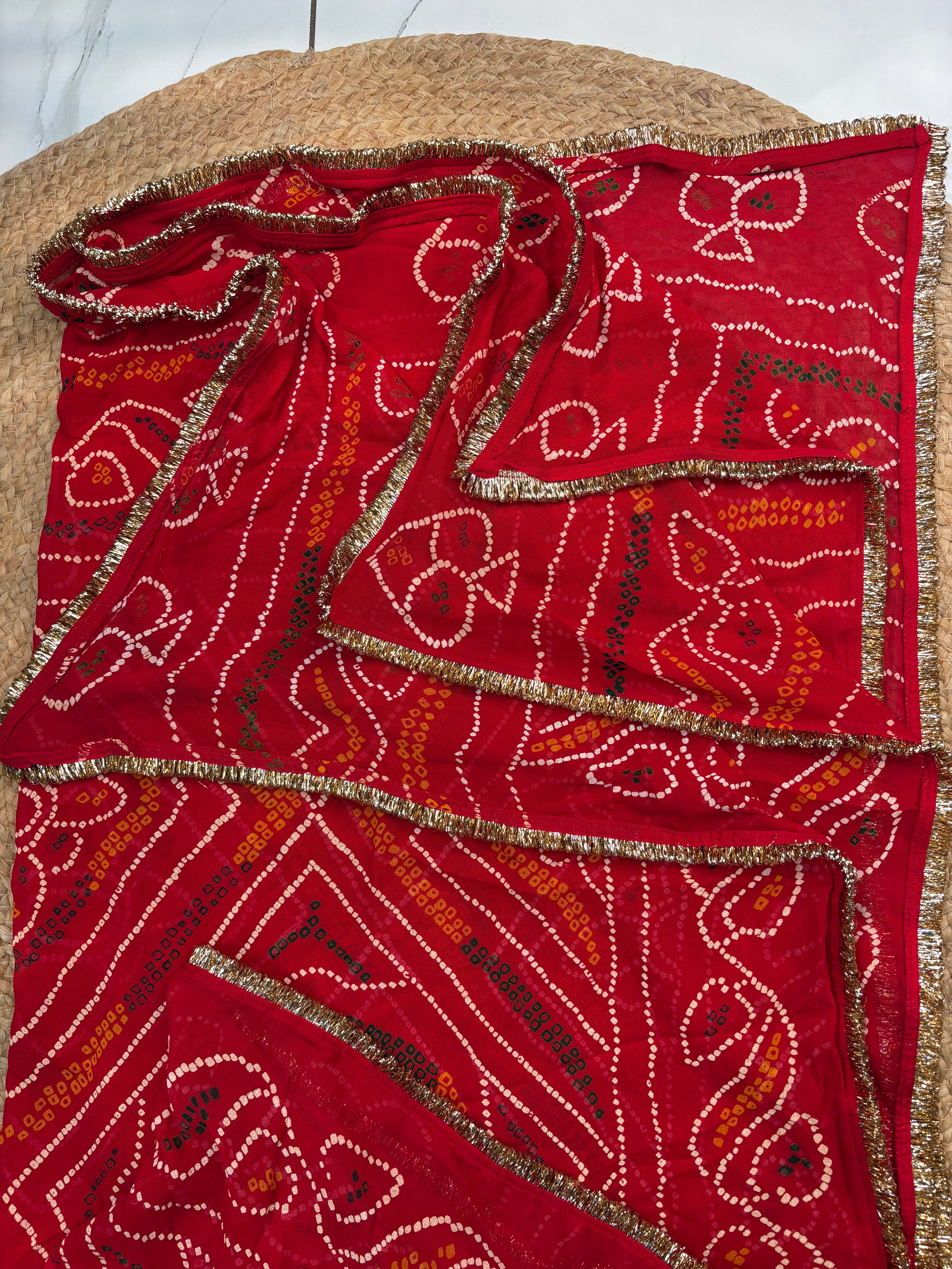 Traditional Rajasthani Bandhani Chunri With Punjabi Lace