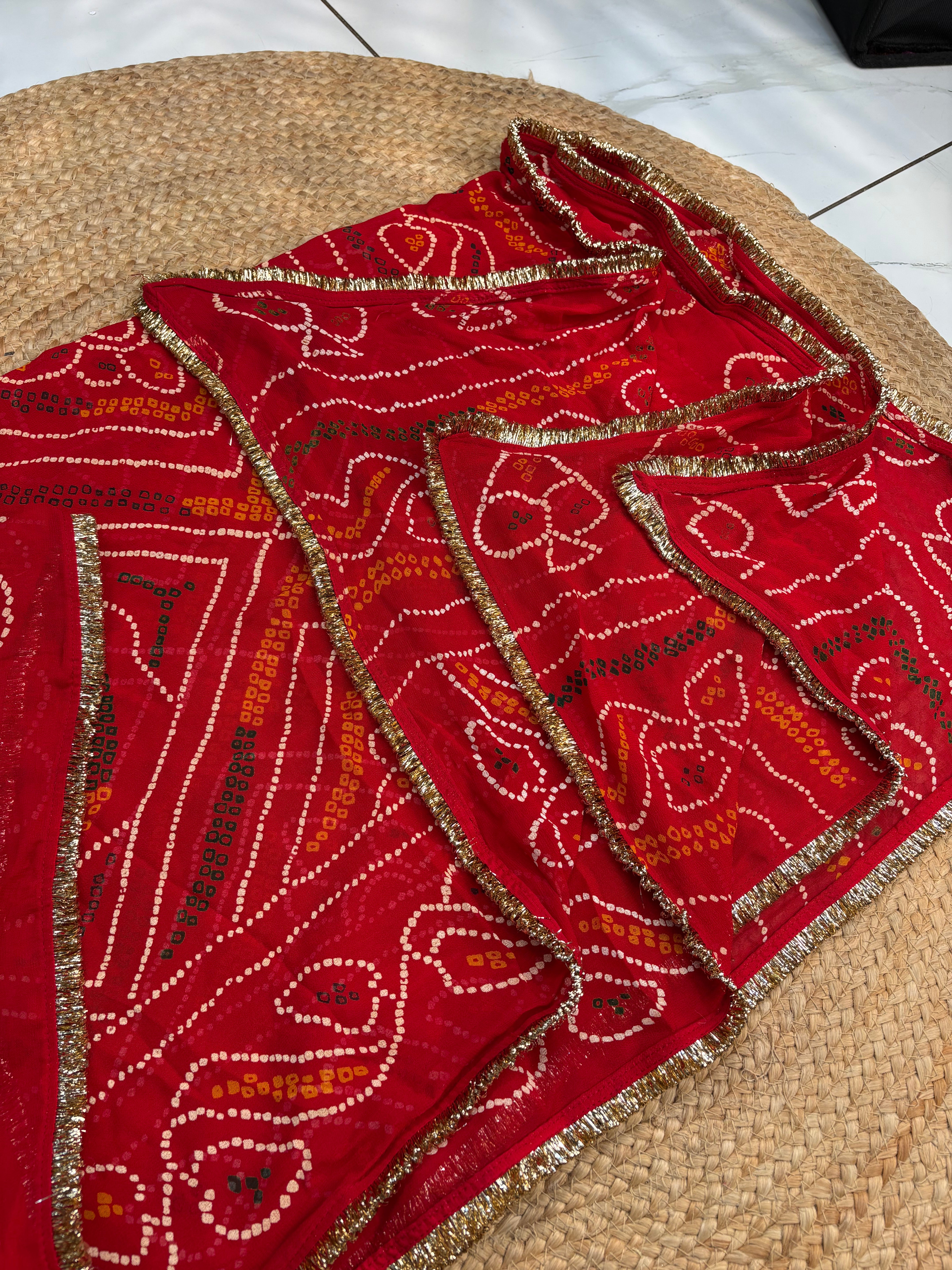 Traditional Rajasthani Bandhani Chunri With Punjabi Lace