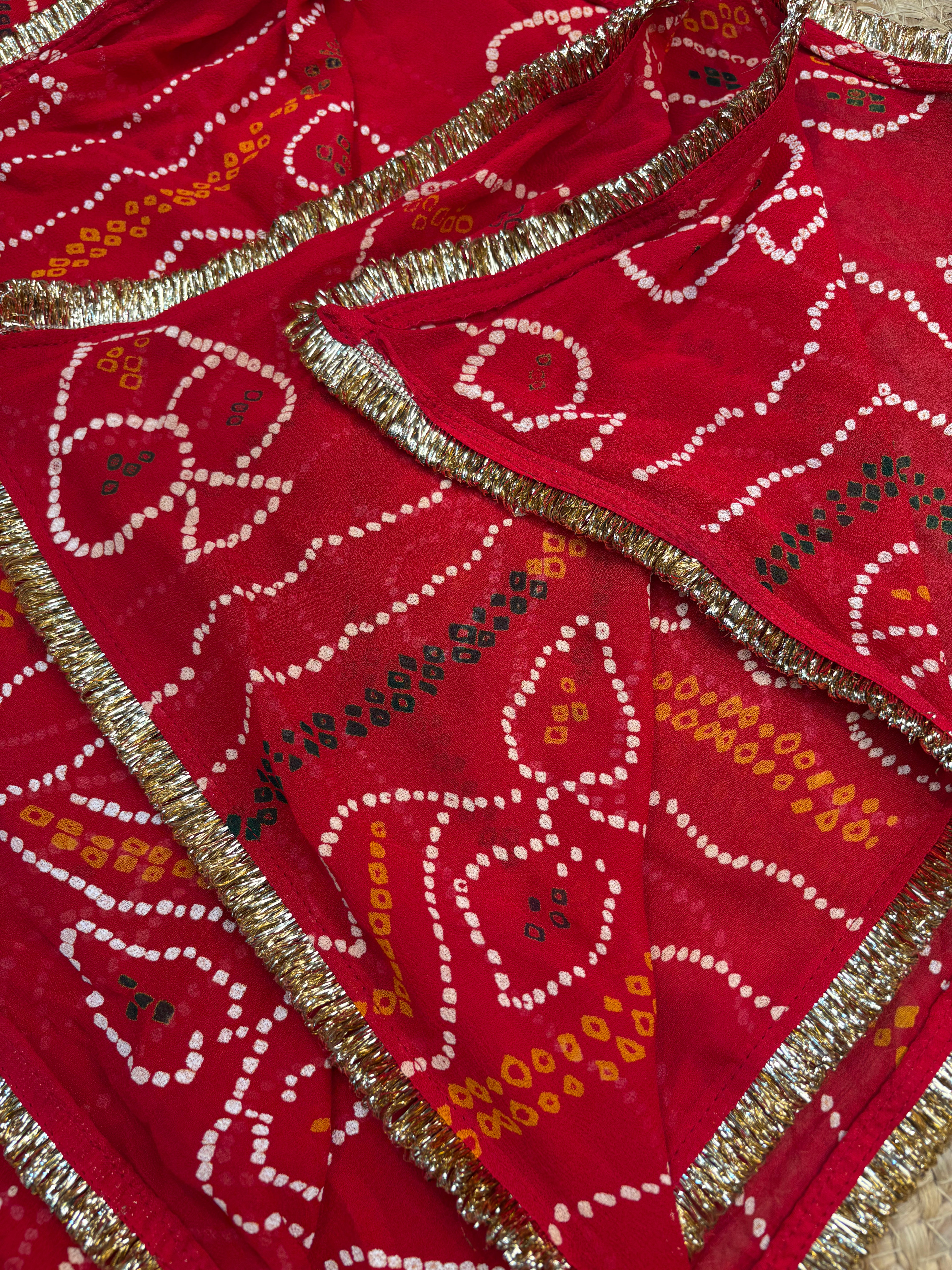 Traditional Rajasthani Bandhani Chunri With Punjabi Lace