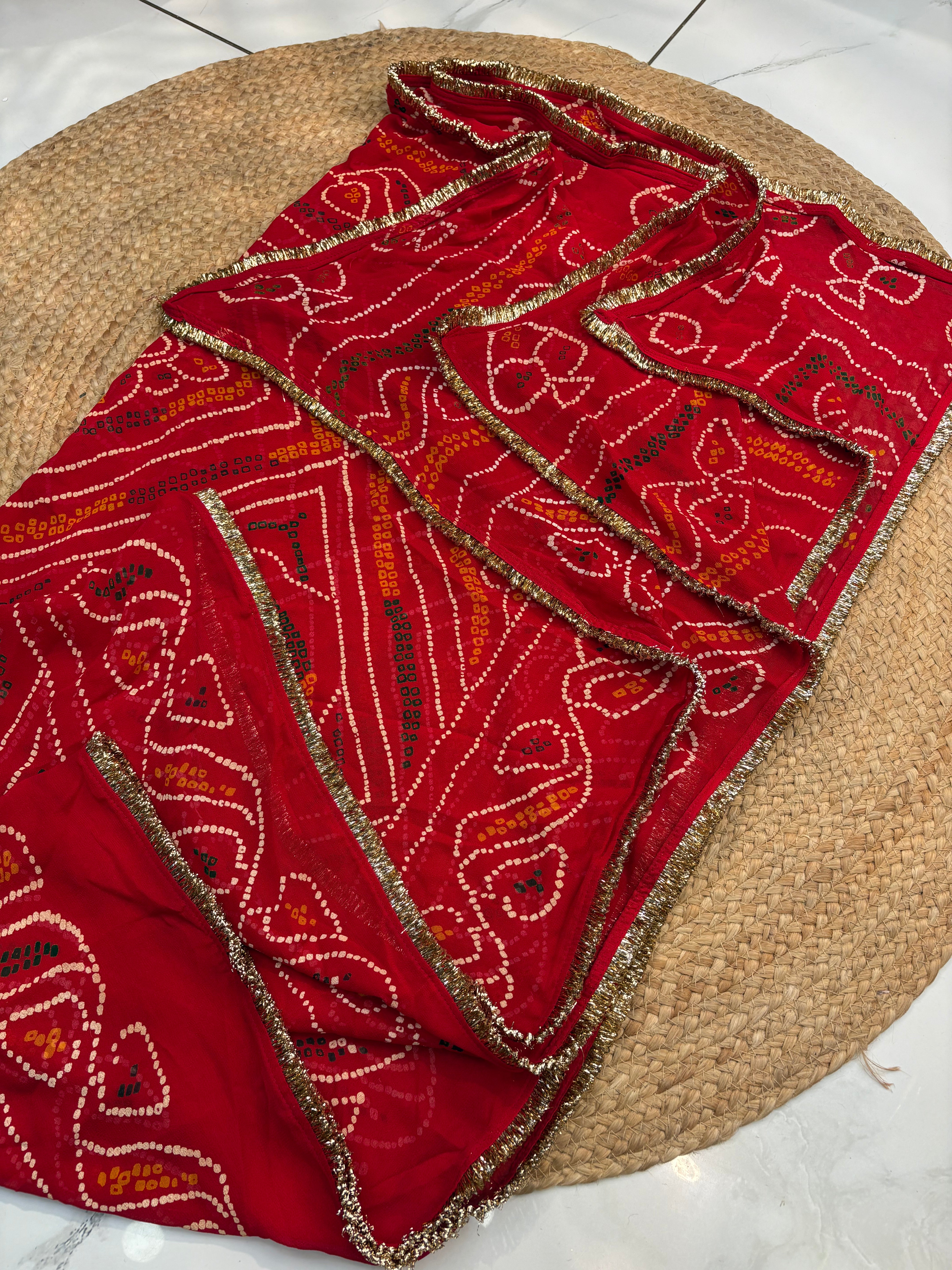 Traditional Rajasthani Bandhani Chunri With Punjabi Lace
