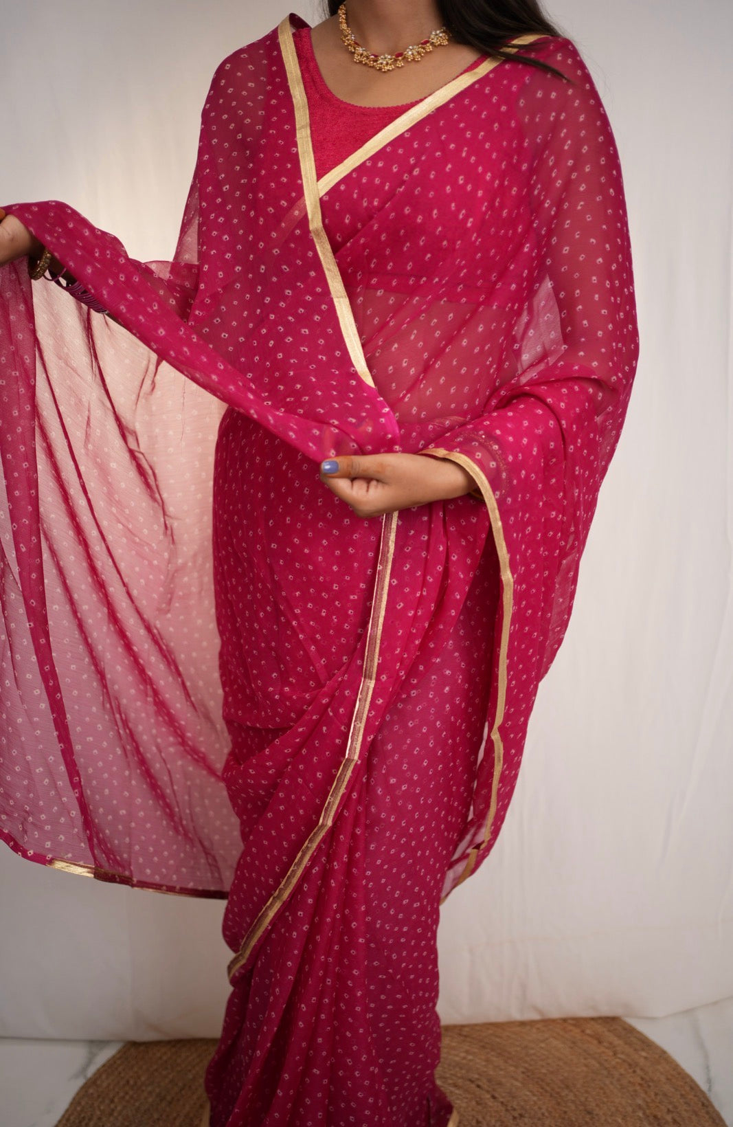 Royal Chiffon Bandhani Print Saree (Without Blouse)