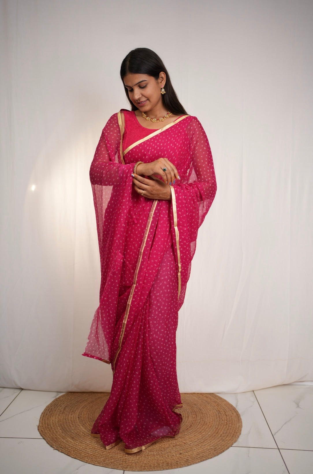Royal Chiffon Bandhani Print Saree (Without Blouse)
