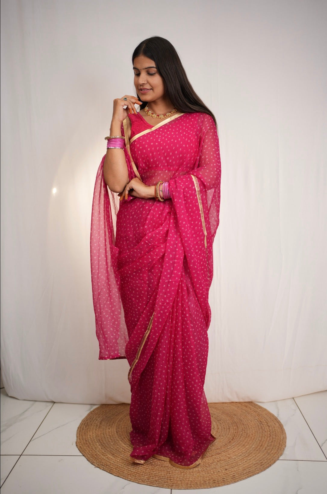 Royal Chiffon Bandhani Print Saree (Without Blouse)