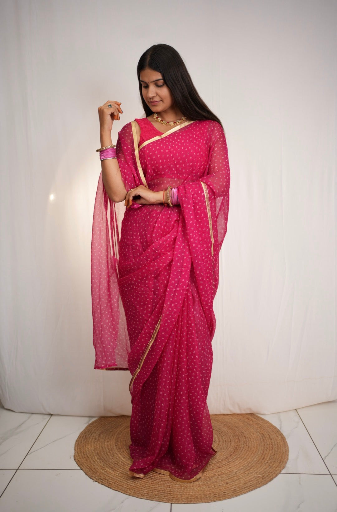 Royal Chiffon Bandhani Print Saree (Without Blouse)