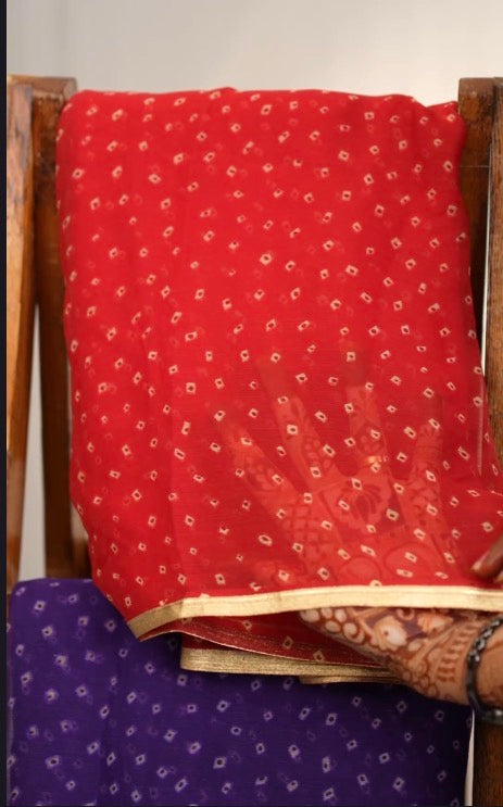 Royal Chiffon Bandhani Print Saree (Without Blouse)