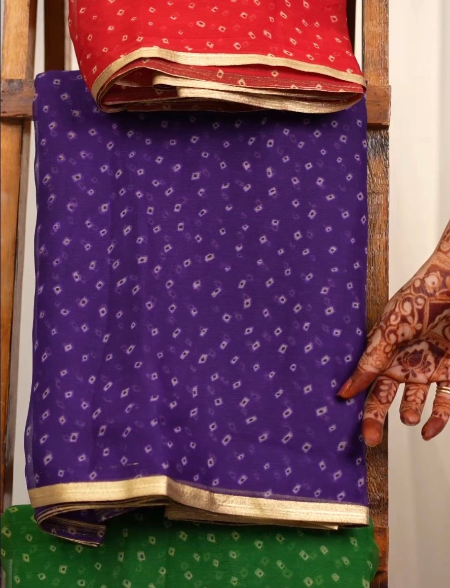 Royal Chiffon Bandhani Print Saree (Without Blouse)