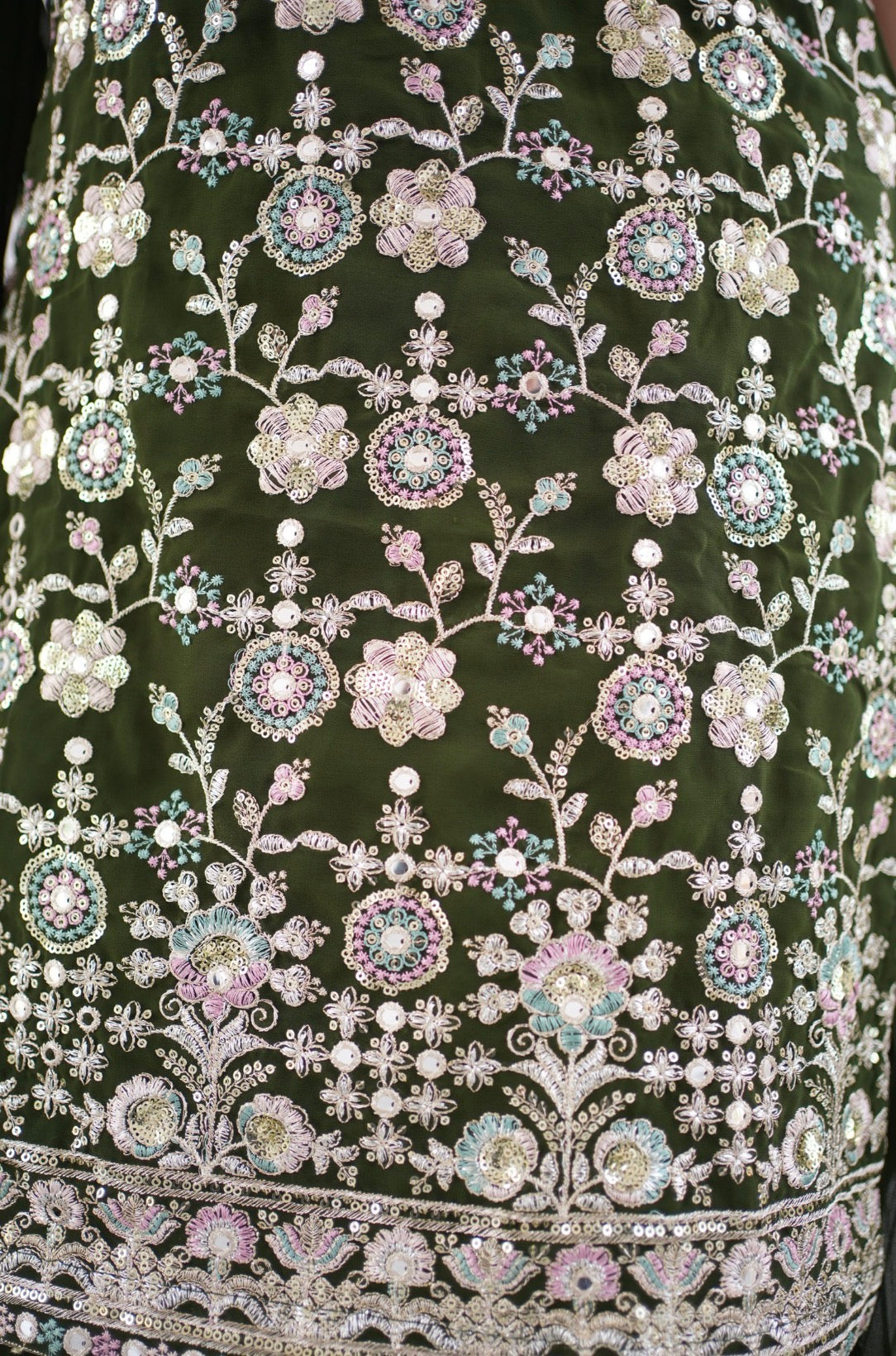 Olive Green Floral Embroidered Kurta Set With Dupatta