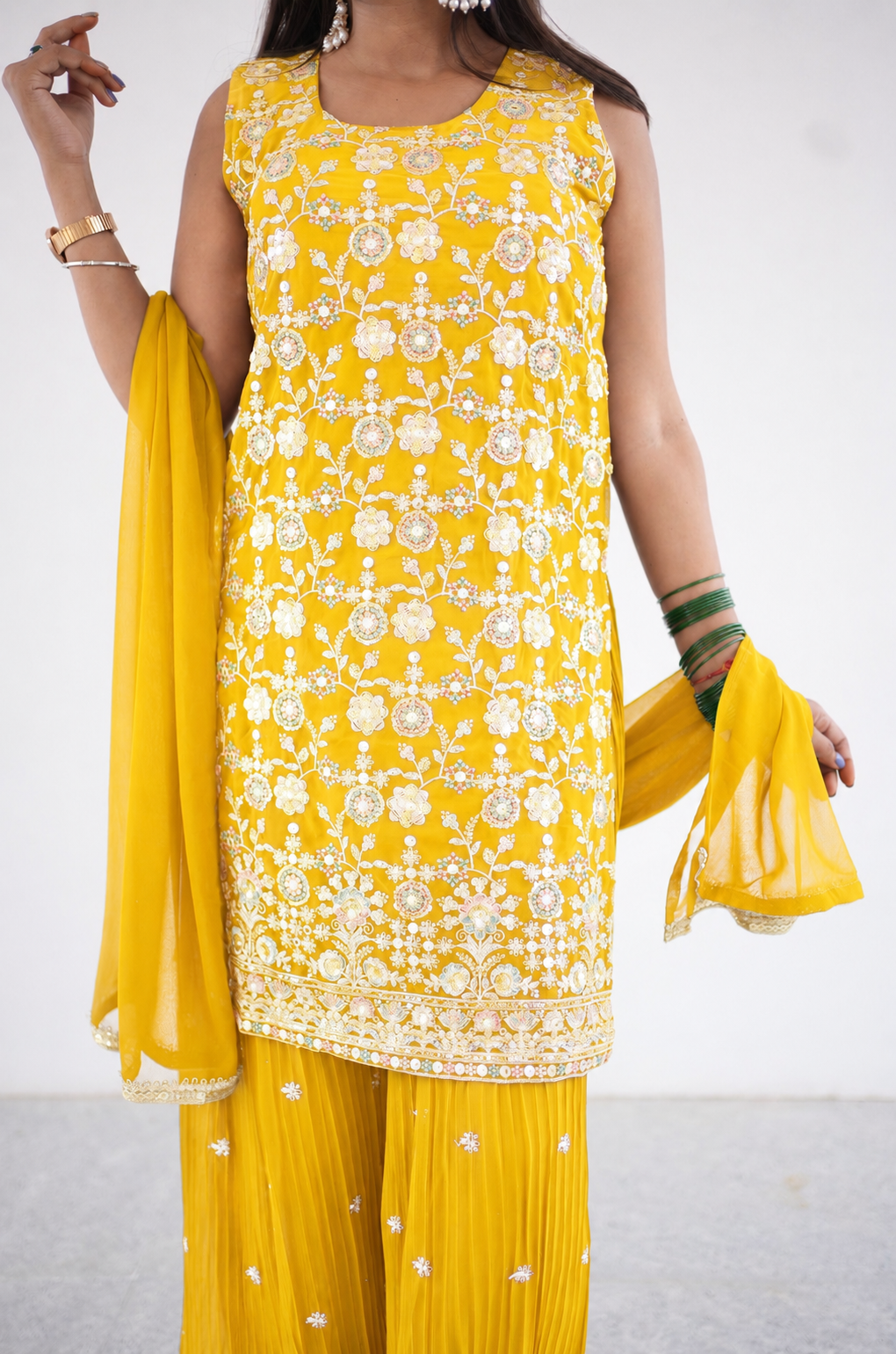 Olive Green Floral Embroidered Kurta Set With Dupatta