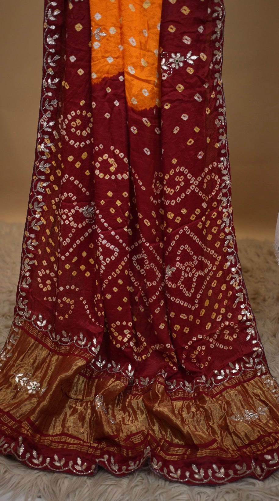 Modaal Gajji Silk Hand Bandhej Saree (With Blouse)