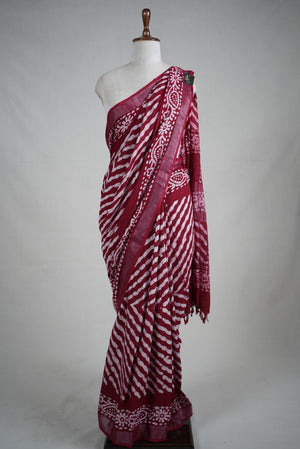 LINEN COTTON FABRIC LEHRYA SAREE WITH BATIK PRINT (WITH BLOUSE)     ##SR0303